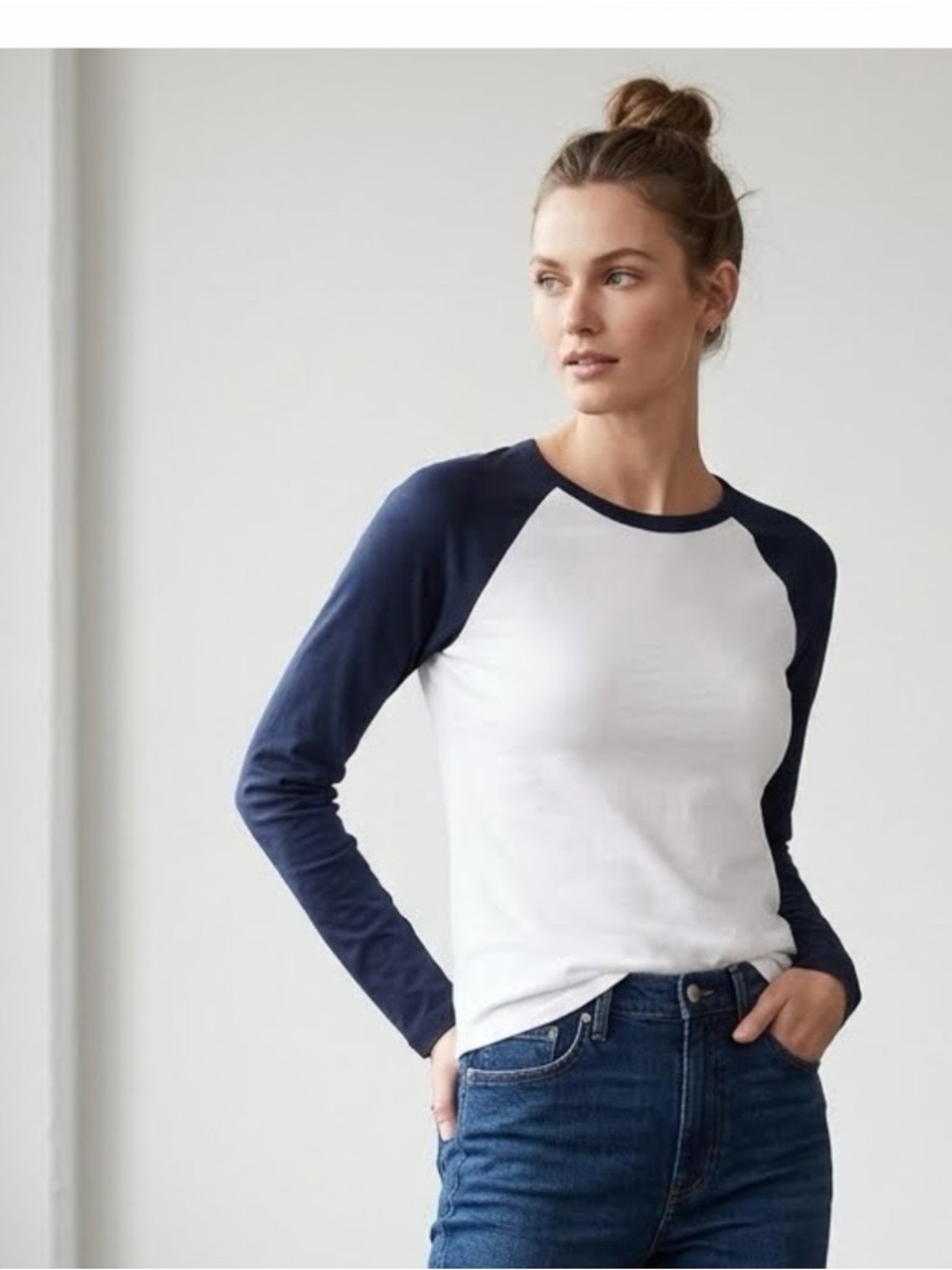 Old Navy Classic Navy & White Raglan Long-Sleeve Tee